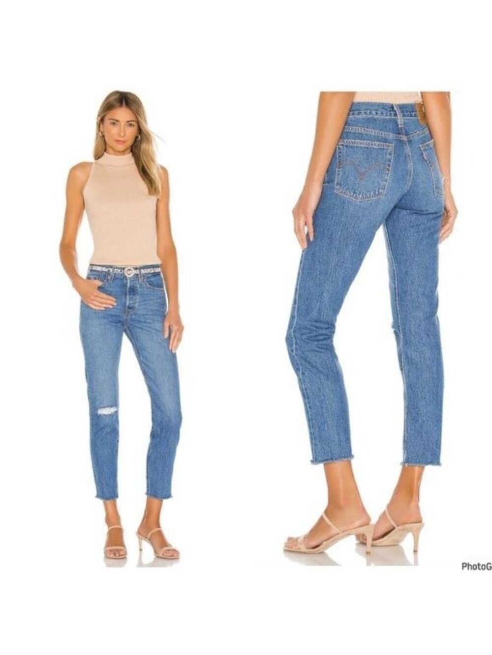 Levi’s wedgie Icon fit straight leg frayed hem distressed jeans 25
